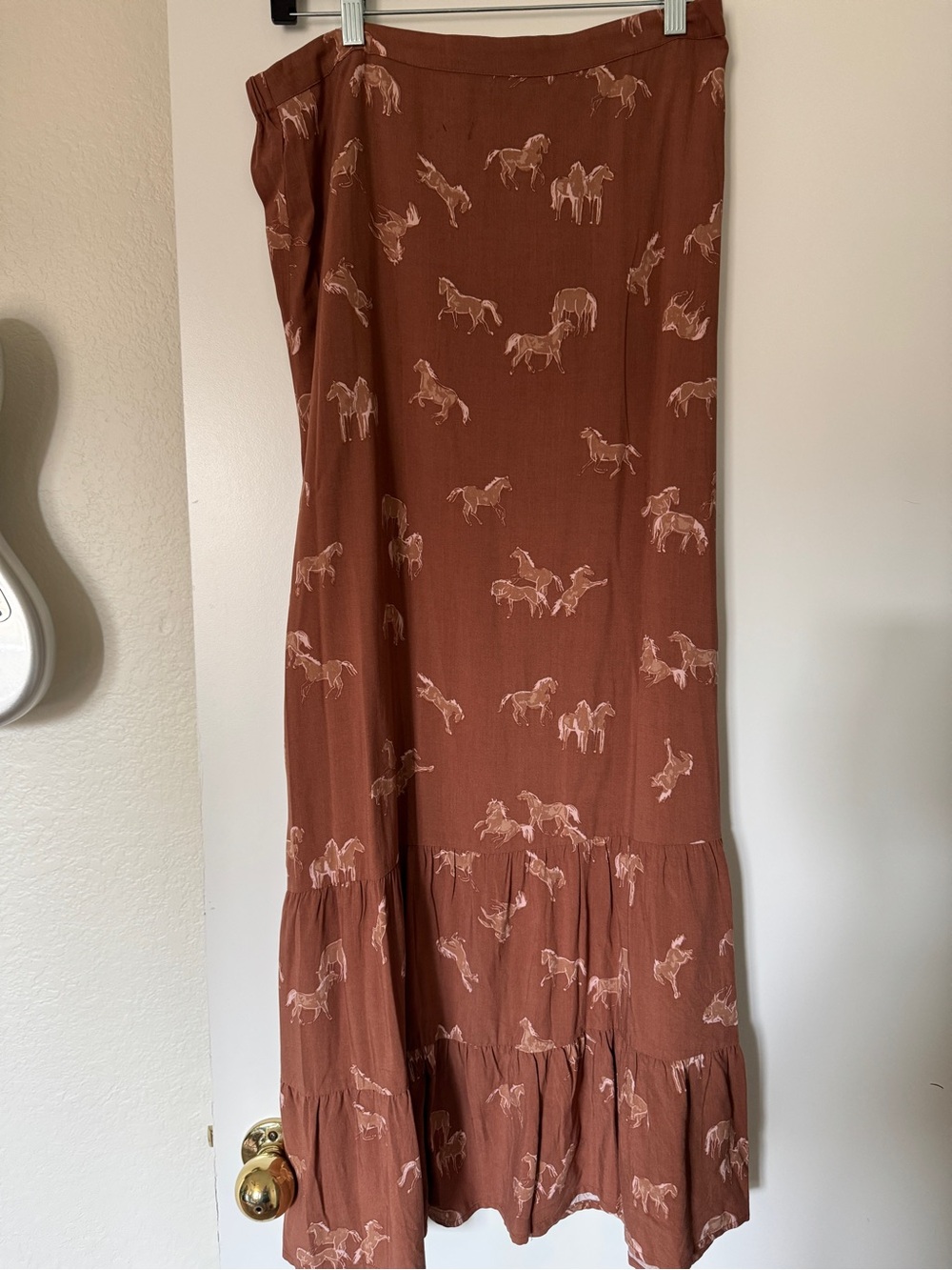DR2 Rust Maxi Skirt with White Horse Print